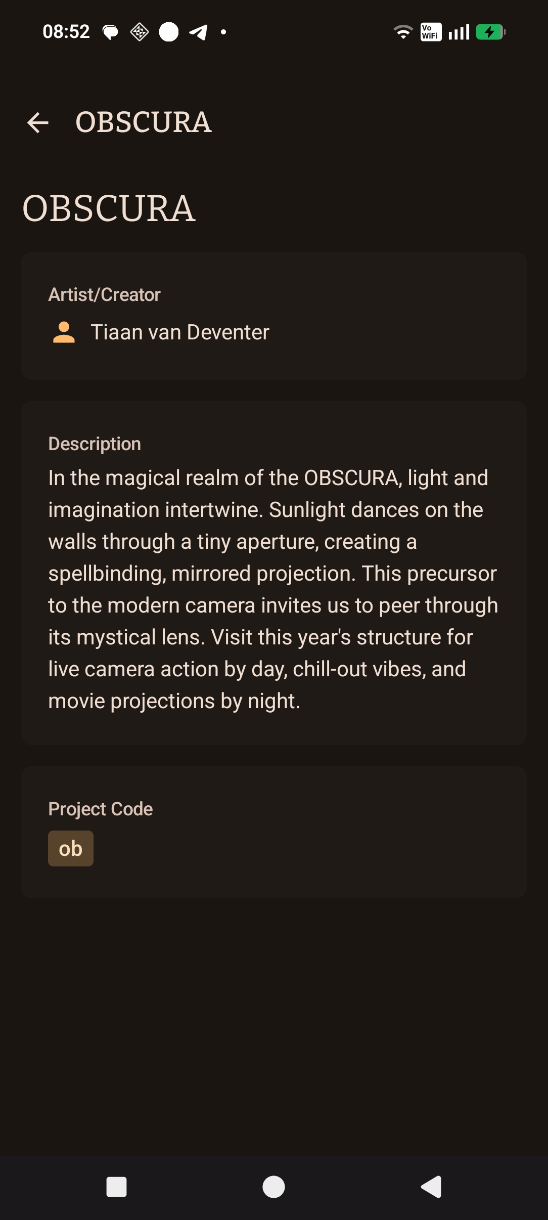 Project detail view with description and location