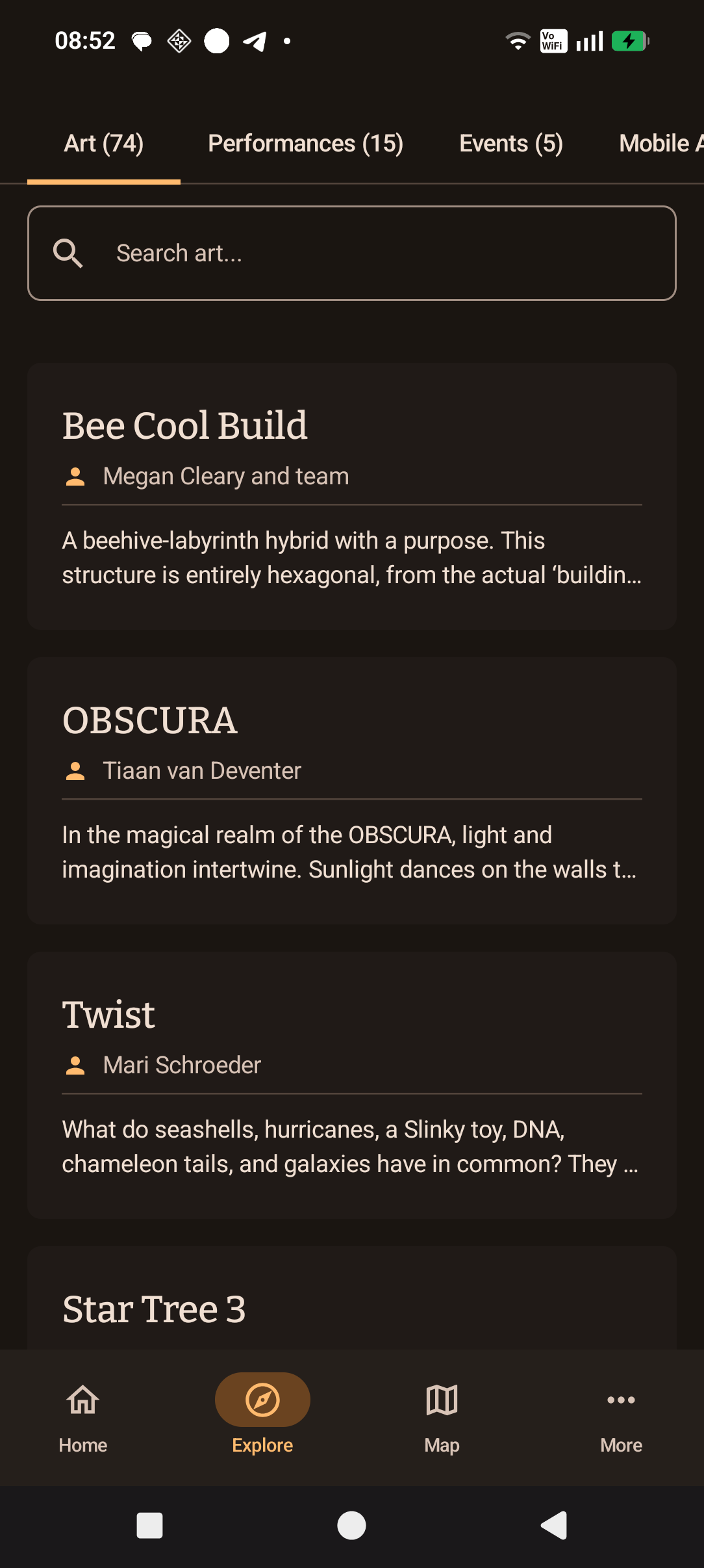 Browsable list of theme camps and art projects