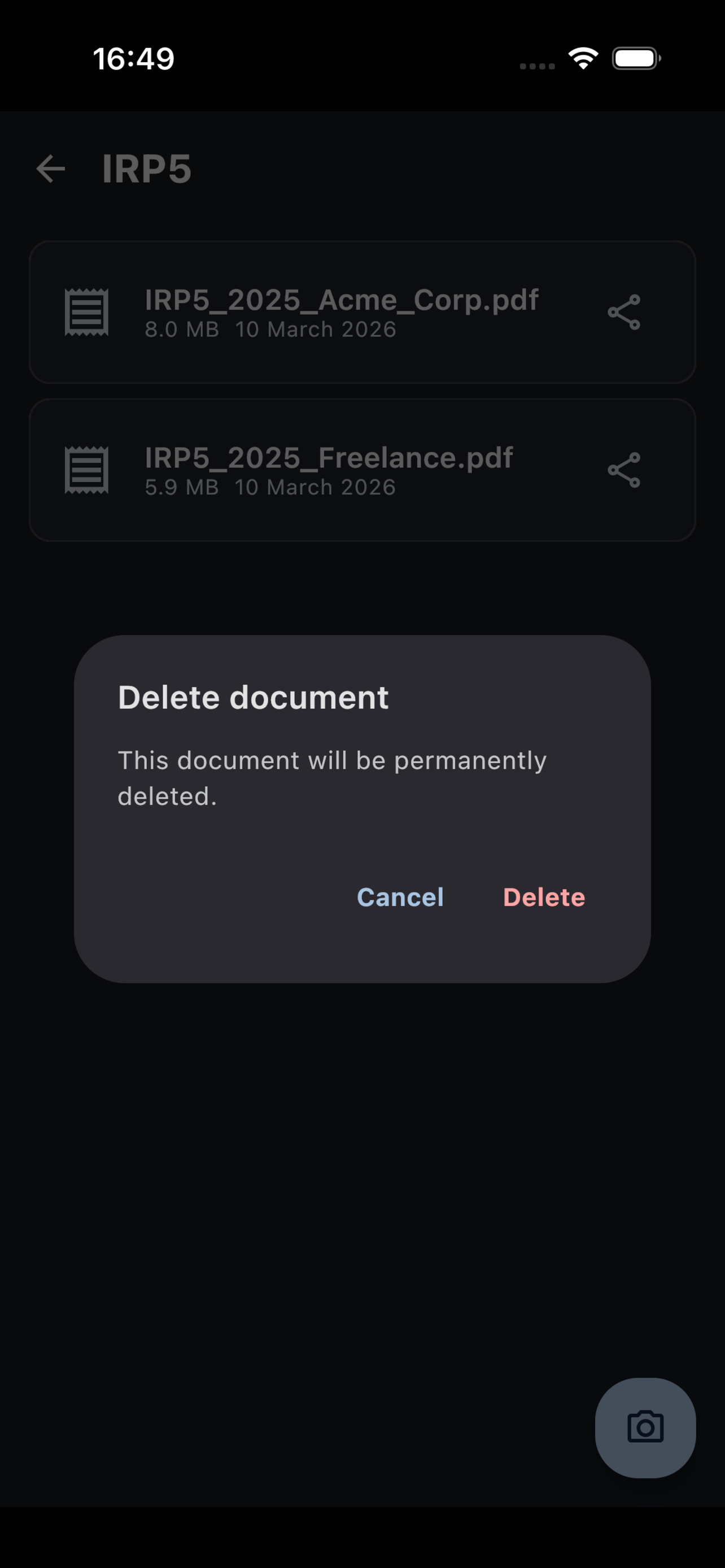 Export and share sheet for sending SARS-compliant documents