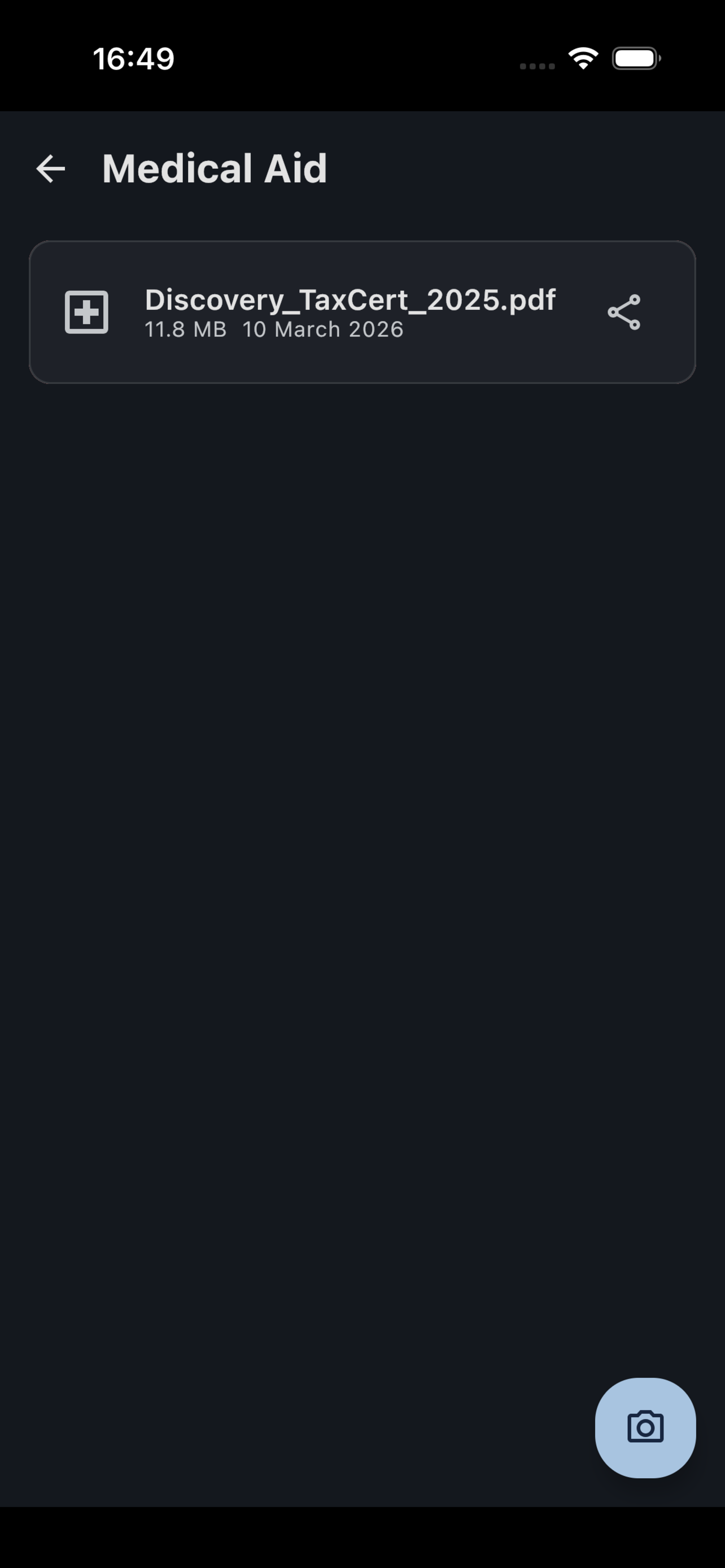 Pro upgrade screen showing R49 one-time purchase for unlimited documents and export